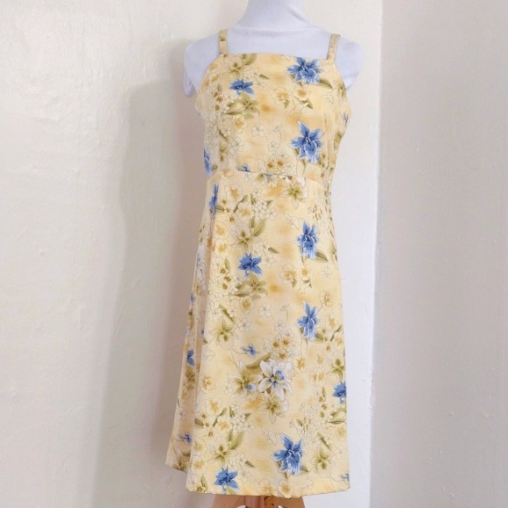 Tommy Bahama Vintage 100% Silk Yellow Floral Spaghetti Strap Dress Size 6